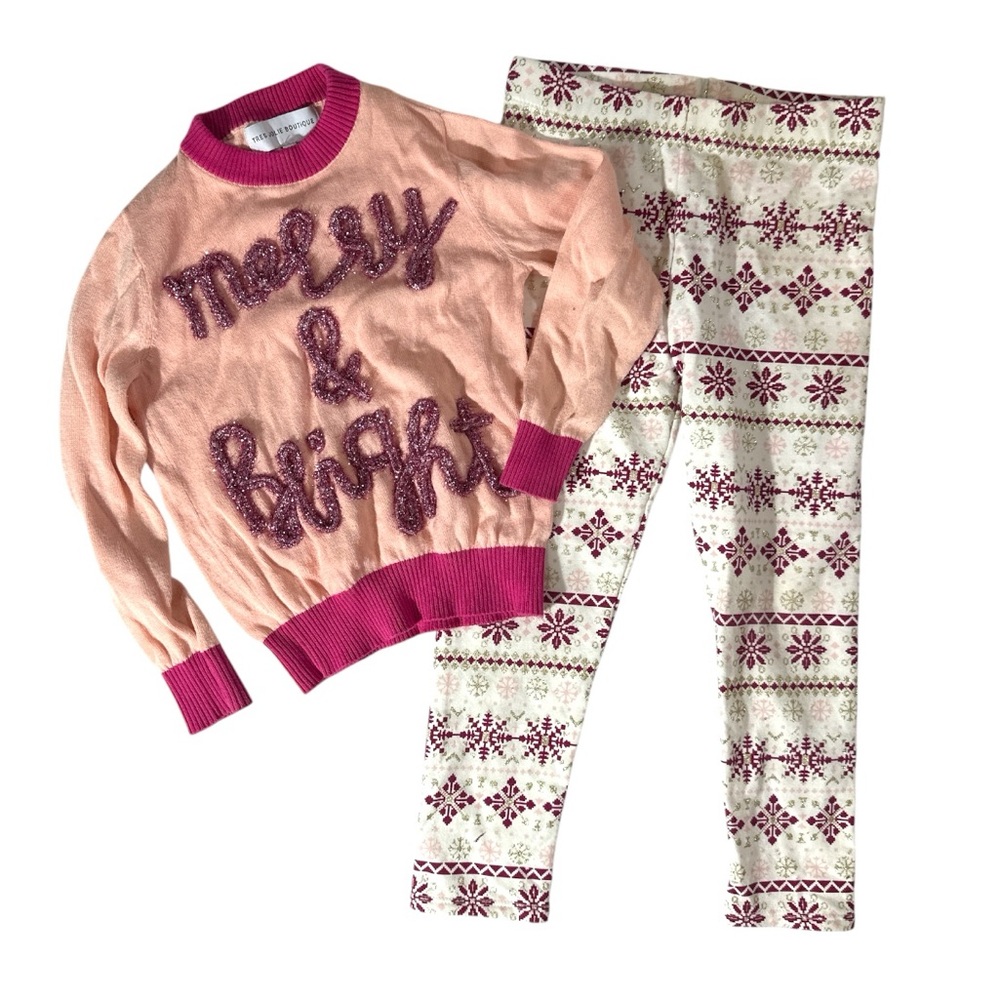NWOT Tres’ Jolie Merry & Bright Pink Sweater & fleece lined leggings 5